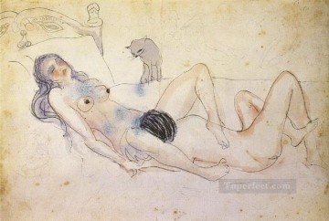 w - Man and woman with a cat oral sex 1902 cubism Pablo Picasso